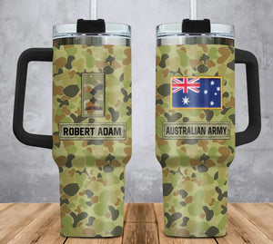 Personalized Australian Veteran Rank Camo & Name 40oz Matte Tumbler With Handle Printed AHVA241856