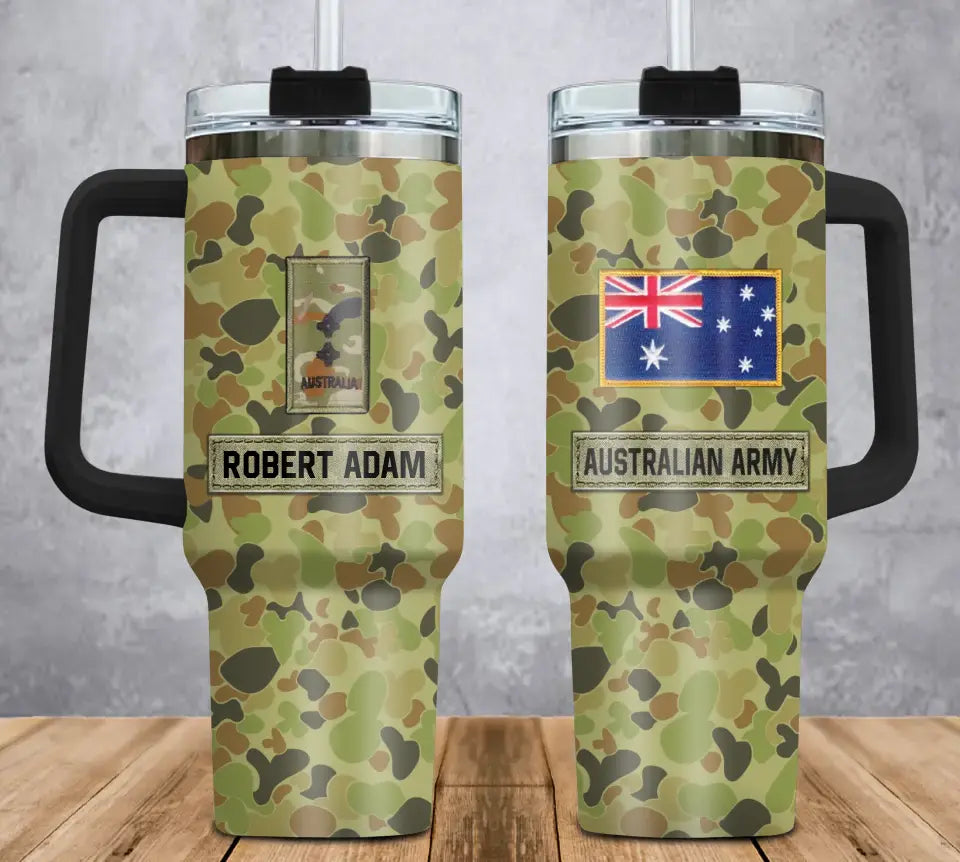 Personalized Australian Veteran Rank Camo & Name 40oz Matte Tumbler With Handle Printed AHVA241856
