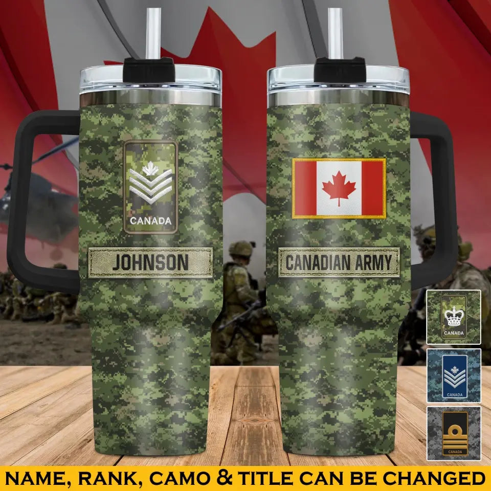 Personalized Canadian Veteran Rank Camo & Name 40oz Matte Tumbler With Handle Printed AHVA241856