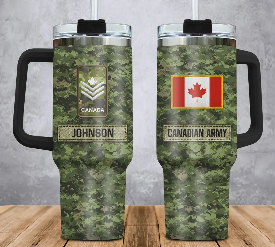 Personalized Canadian Veteran Rank Camo & Name 40oz Matte Tumbler With Handle Printed AHVA241856