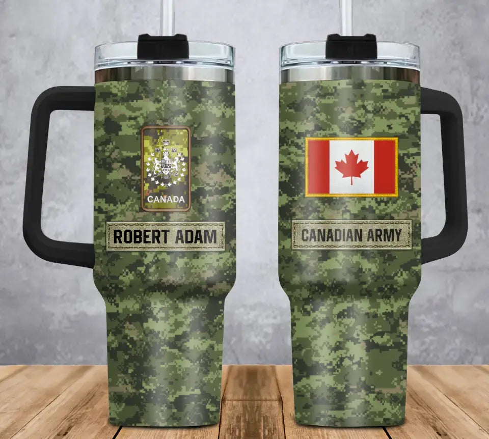 Personalized Canadian Veteran Rank Camo & Name 40oz Matte Tumbler With Handle Printed AHVA241856