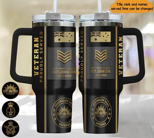 Personalized Australian Army Veteran Proudly Served Rank Gold & Time  40oz Matte Tumbler With Handle Printed AHHN241859