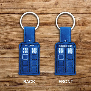 Personalized Blue Police Box Custom Name Leather Keychain Printed QTVA241847