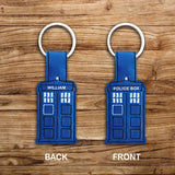 Personalized Blue Police Box Custom Name Leather Keychain Printed QTVA241847