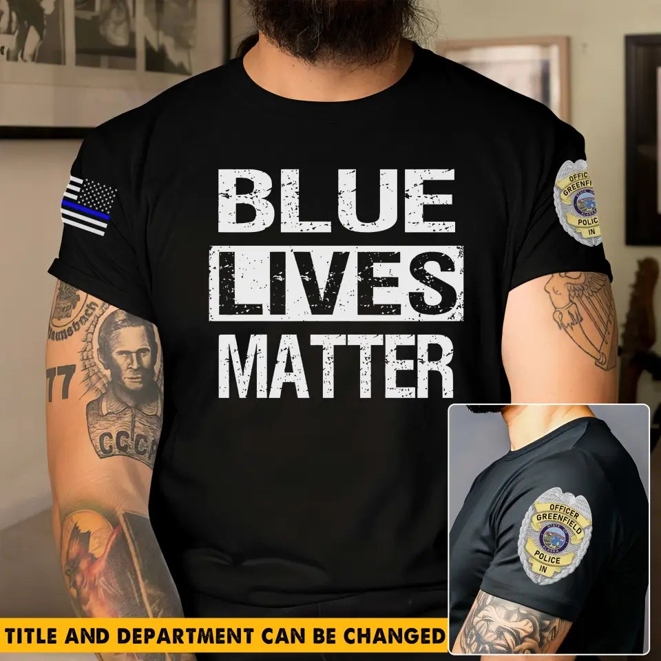 Personalized Blue Lives Matter US Police Badge US Flag Blue Line T-shirt Printed QTKH241865