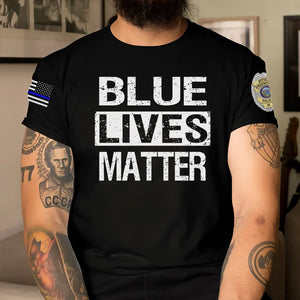 Personalized Blue Lives Matter US Police Badge US Flag Blue Line T-shirt Printed QTKH241865