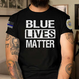 Personalized Blue Lives Matter US Police Badge US Flag Blue Line T-shirt Printed QTKH241865