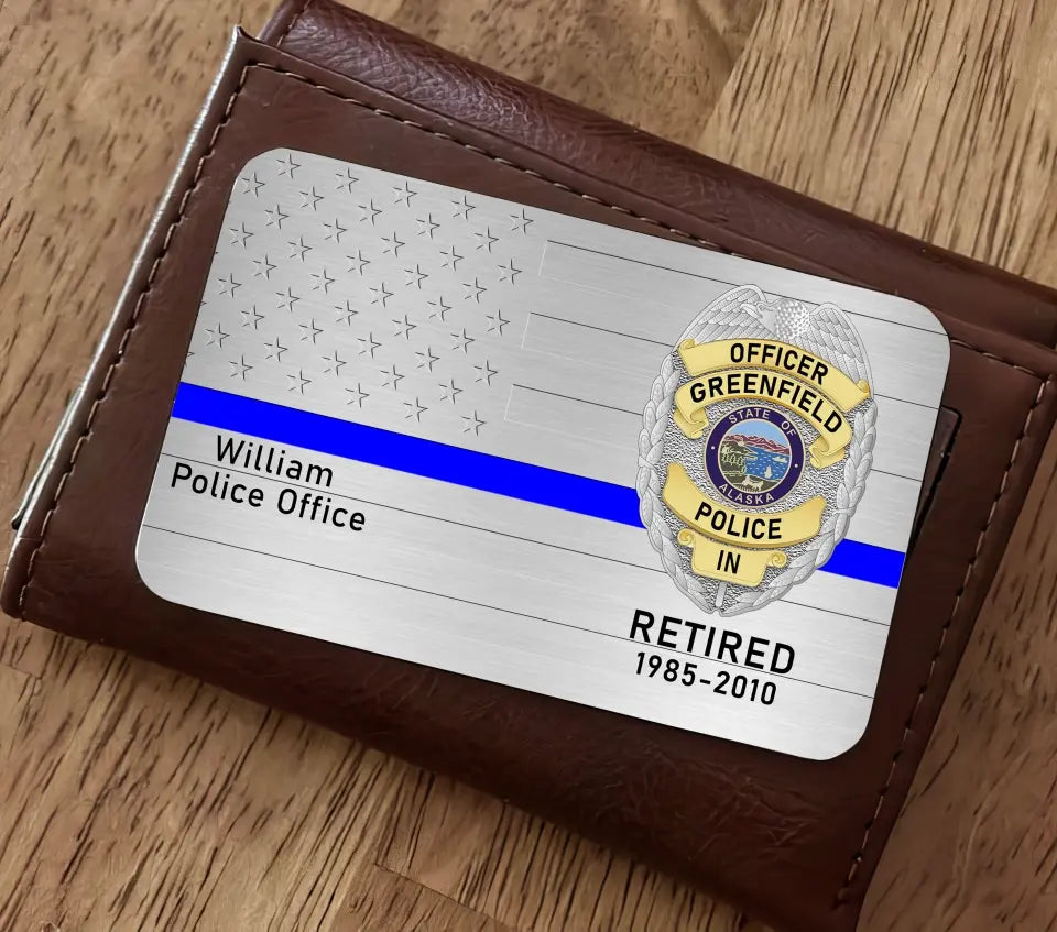 Personalized Retired US Police Badge Police Officer  Custom Name Aluminum Wallet Card Printed KVH241863