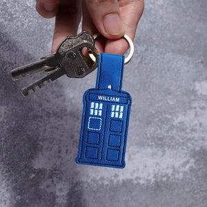 Personalized Blue Police Box Custom Name Leather Keychain Printed QTVA241847