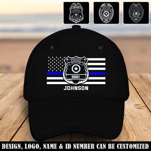 Personalized US Police Badge US Police Flag Custom Name & ID Black Cap 2D Printed QTVQ241881