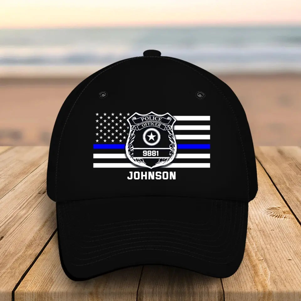 Personalized US Police Badge US Police Flag Custom Name & ID Black Cap 2D Printed QTVQ241881