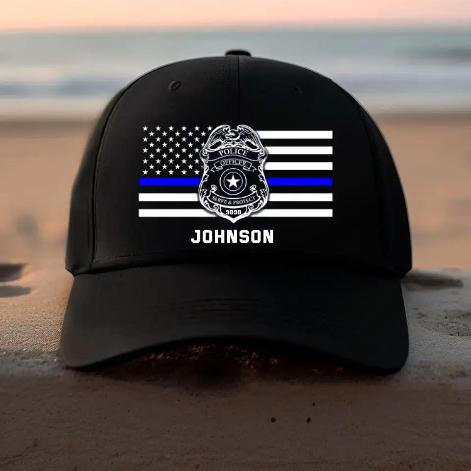 Personalized US Police Badge US Police Flag Custom Name & ID Black Cap 2D Printed QTVQ241881