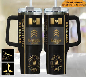 Personalized French Army Veteran Rank Gold & Name Proudly Served 40OZ Matte Tumbler With Handle Printed AHHN241876