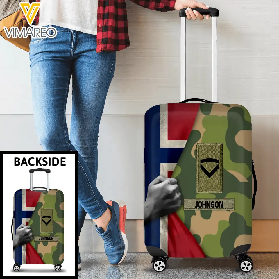 Personalized Norwegian Veteran Rank Camo Norwegian Flag Custom Name & Time Suitcase Printed LVA241904