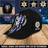 Personalized Skull Blue Line US Police Badge & Service Time Cap 3D Printed QTVQ241907