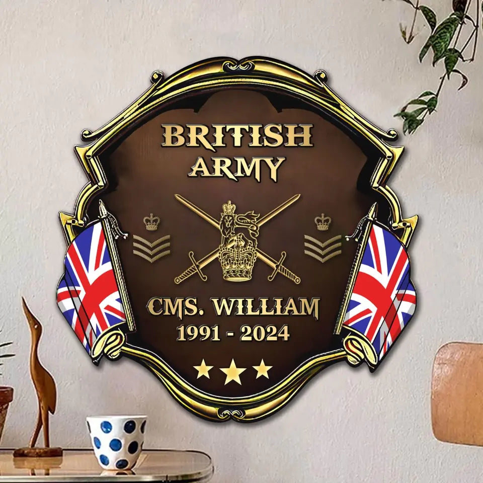 Personalized British Army Veteran Rank Gold Custom Name & Time Wooden Sign Printed AHVA241910