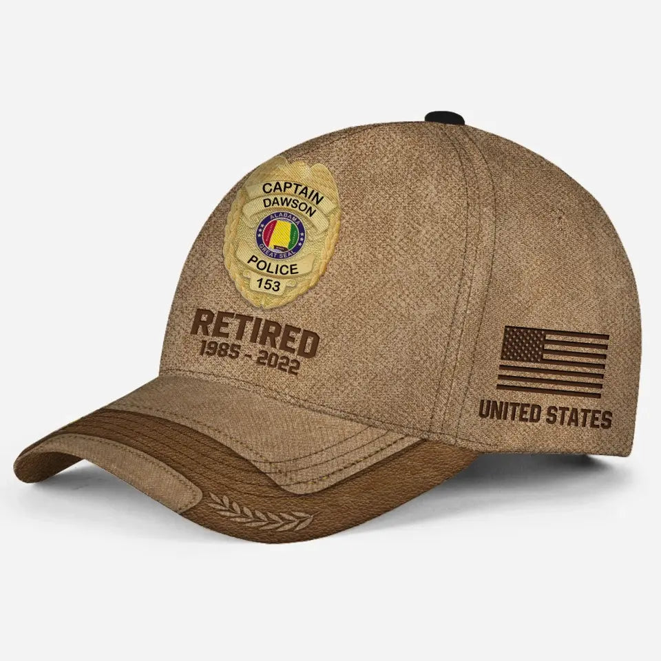 Personalized US Police Badge Retired Police Officer Custom Time Cap 3D Printed AHVA241916