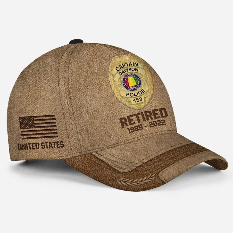 Personalized US Police Badge Retired Police Officer Custom Time Cap 3D Printed AHVA241916