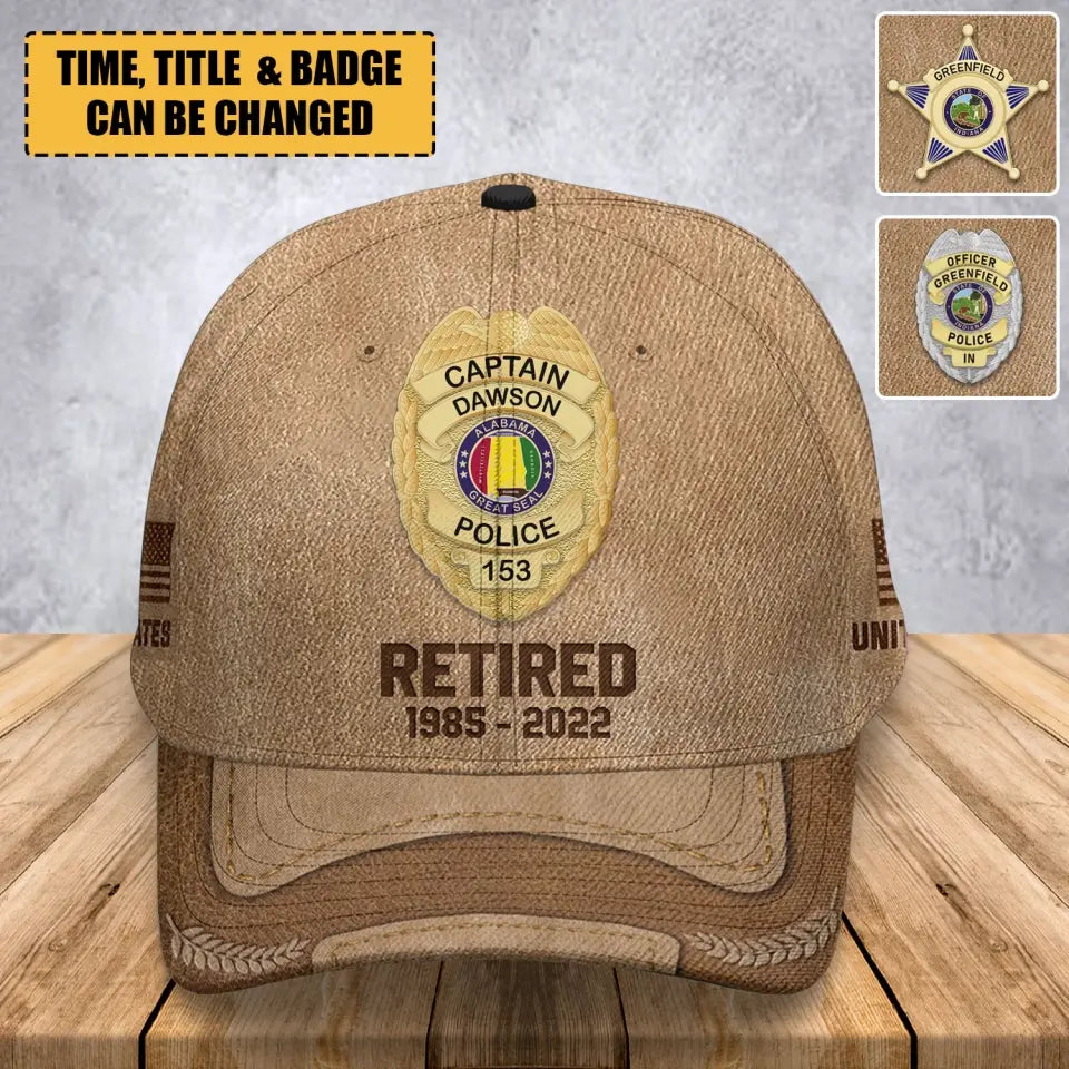 Personalized US Police Badge Retired Police Officer Custom Time Cap 3D Printed AHVA241916
