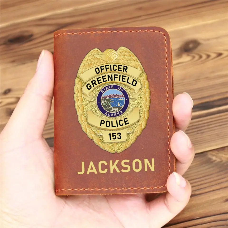 Personalized US Police Badge Police Officer Custom Name Leather Card Wallet QTKH241917