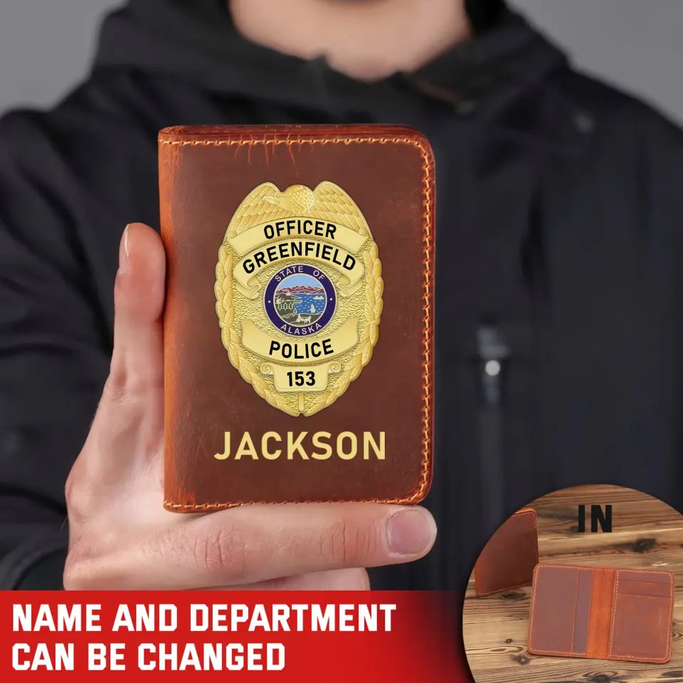 Personalized US Police Badge Police Officer Custom Name Leather Card Wallet QTKH241917