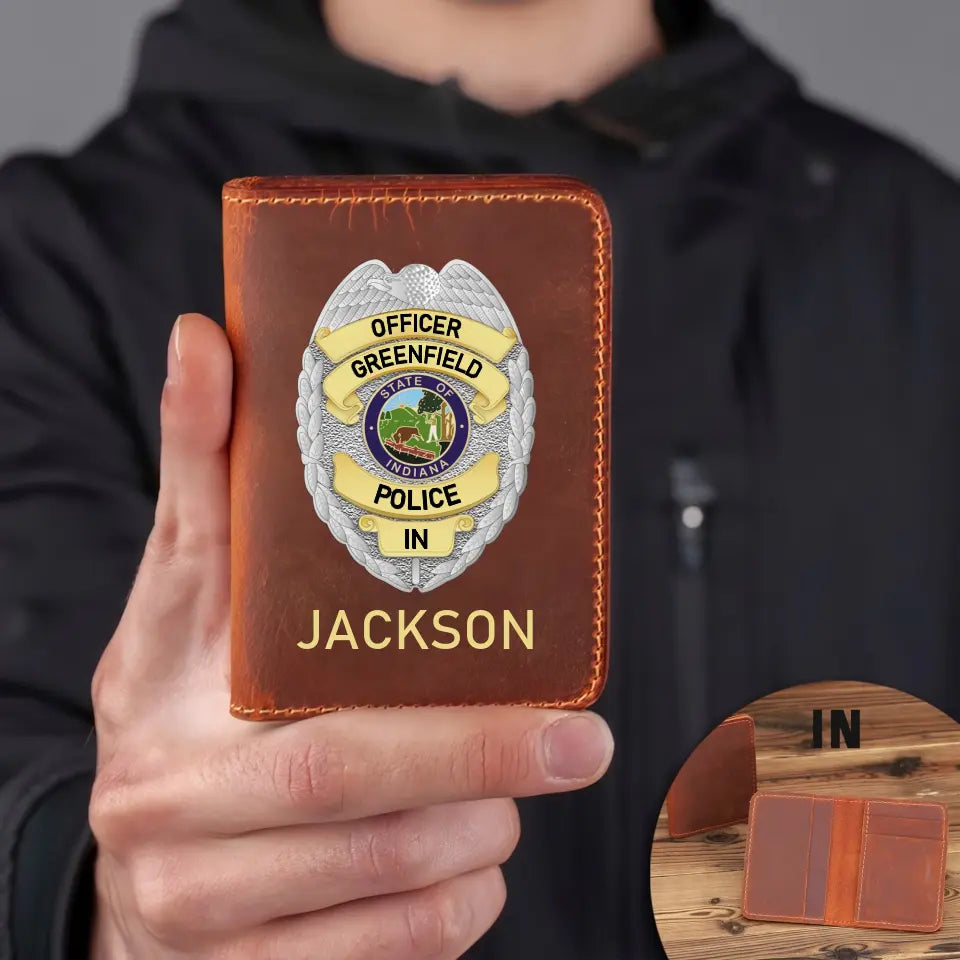 Personalized US Police Badge Police Officer Custom Name Leather Card Wallet QTKH241917