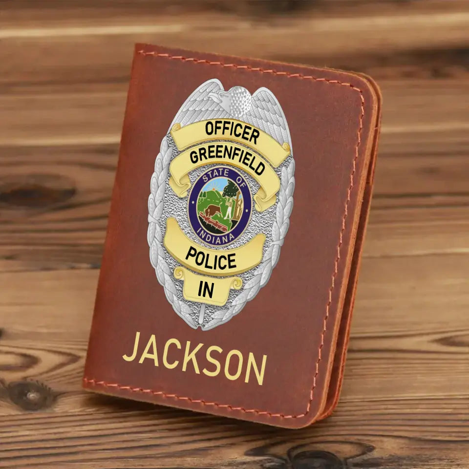 Personalized US Police Badge Police Officer Custom Name Leather Card Wallet QTKH241917