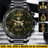 Personalized Canadian Army Veteran Canadian Military Logo Custom Rank Gold & Service Time Watch Printed AHVA241938