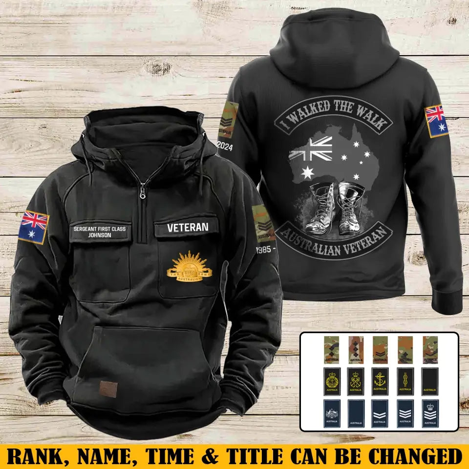 Personalized I Walked The Walk Australian Veteran Australian Military Logo & Rank Camo American Retro Hooded Sweatshirt Printed AHVA241939