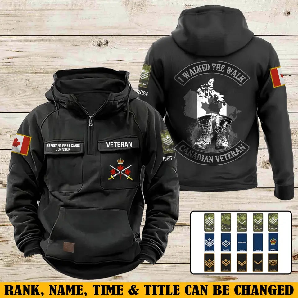 Personalized I Walked The Walk Canadian Veteran Canadian Military Logo & Rank Camo American Retro Hooded Sweatshirt Printed AHVA241939