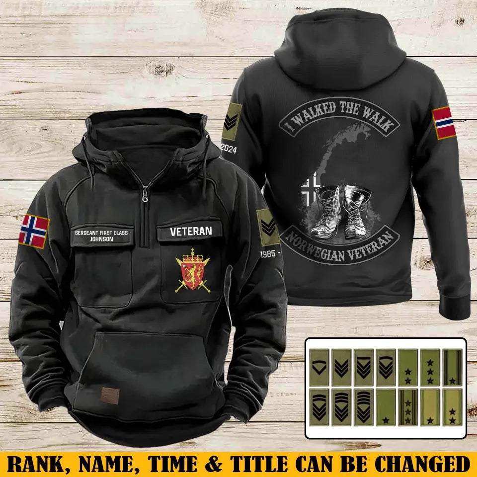 Personalized I Walked The Walk Norwegian Veteran Norwegian Military Logo & Rank Camo American Retro Hooded Sweatshirt Printed AHVA241939