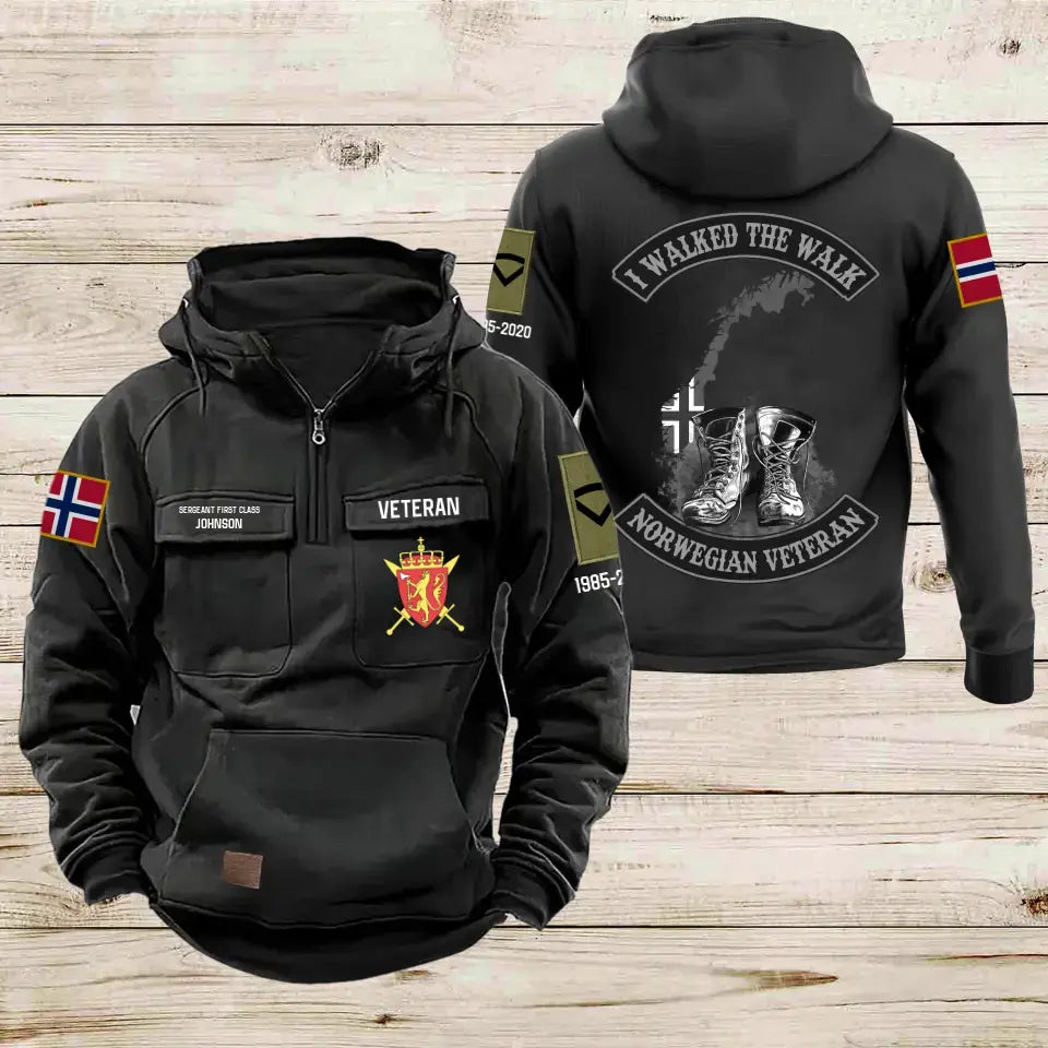 Personalized I Walked The Walk Norwegian Veteran Norwegian Military Logo & Rank Camo American Retro Hooded Sweatshirt Printed AHVA241939