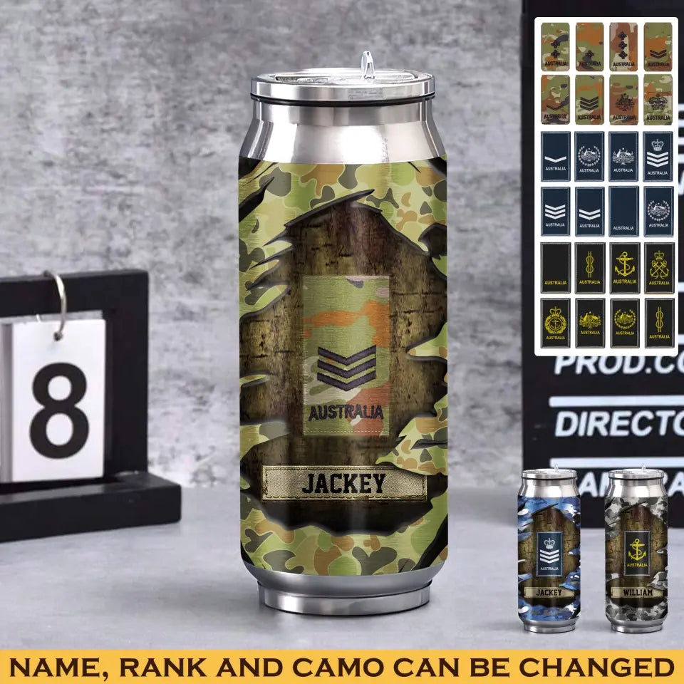 Personalized Australian Veteran Rank Camo Custom Name Stainless Steel 3D Print Cup Printed VA241942