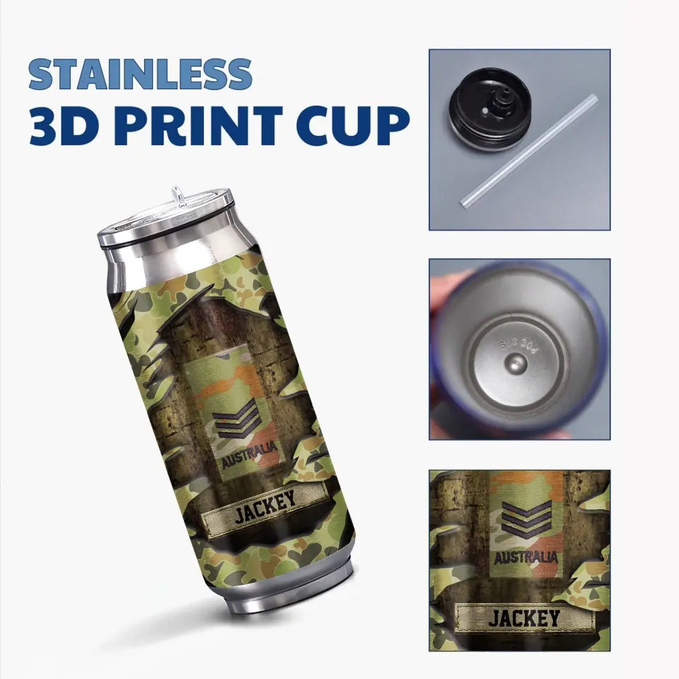 Personalized Australian Veteran Rank Camo Custom Name Stainless Steel 3D Print Cup Printed VA241942