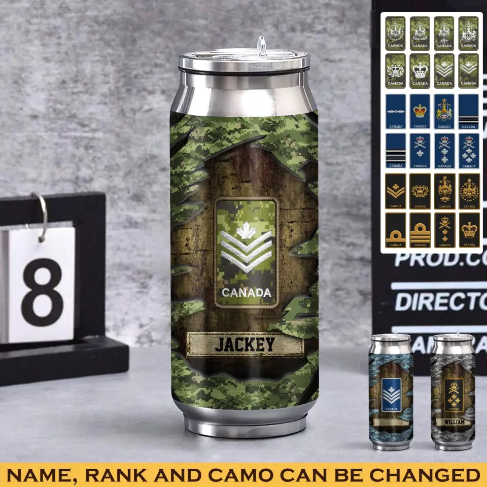 Personalized Canadian Veteran Rank Camo Custom Name Stainless Steel 3D Print Cup Printed VA241942