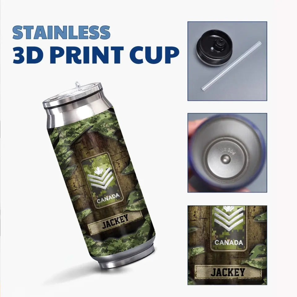 Personalized Canadian Veteran Rank Camo Custom Name Stainless Steel 3D Print Cup Printed VA241942