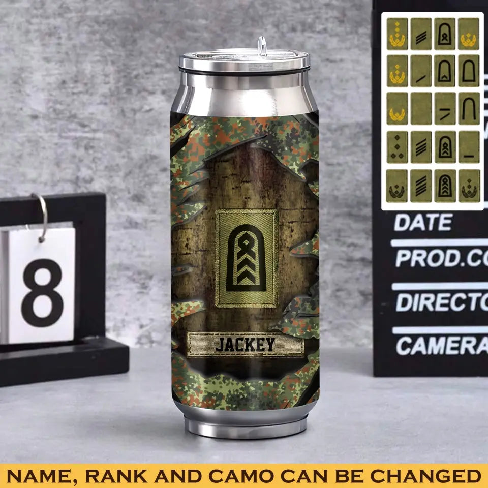 Personalized German Veteran Rank Camo Custom Name Stainless Steel 3D Print Cup Printed VA241942