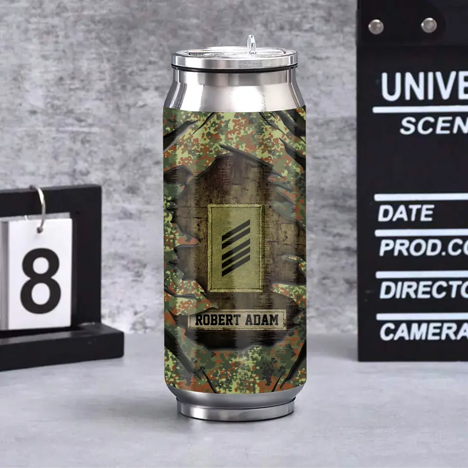 Personalized German Veteran Rank Camo Custom Name Stainless Steel 3D Print Cup Printed VA241942