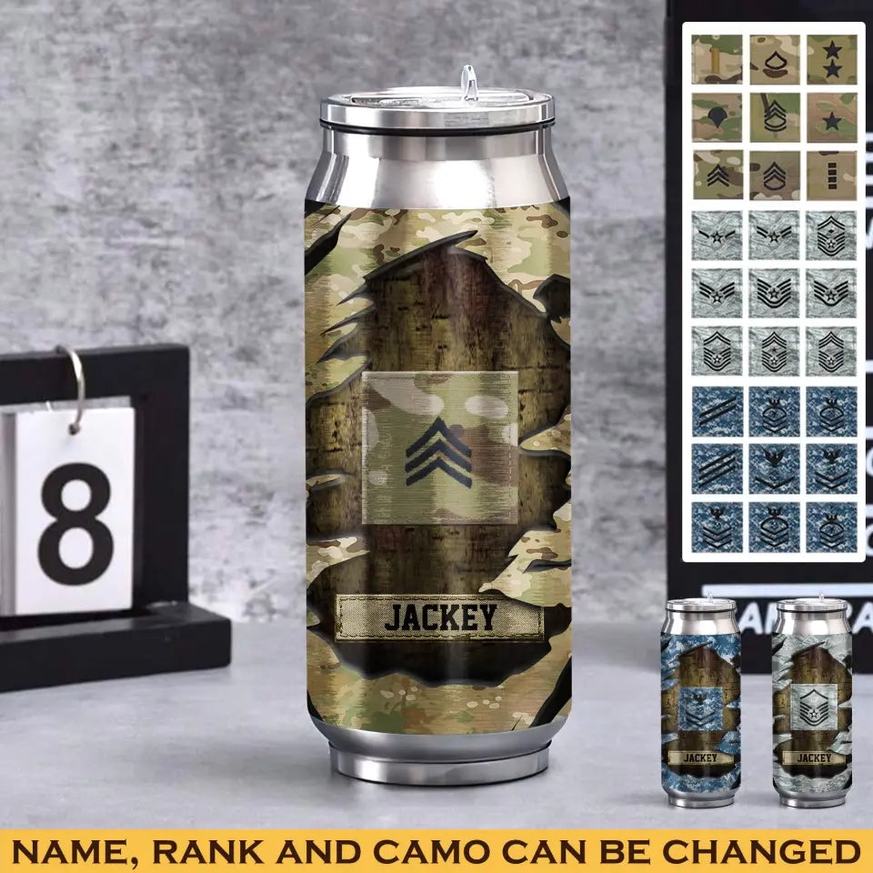 Personalized United State Veteran Rank Camo Custom Name Stainless Steel 3D Print Cup Printed VA241942