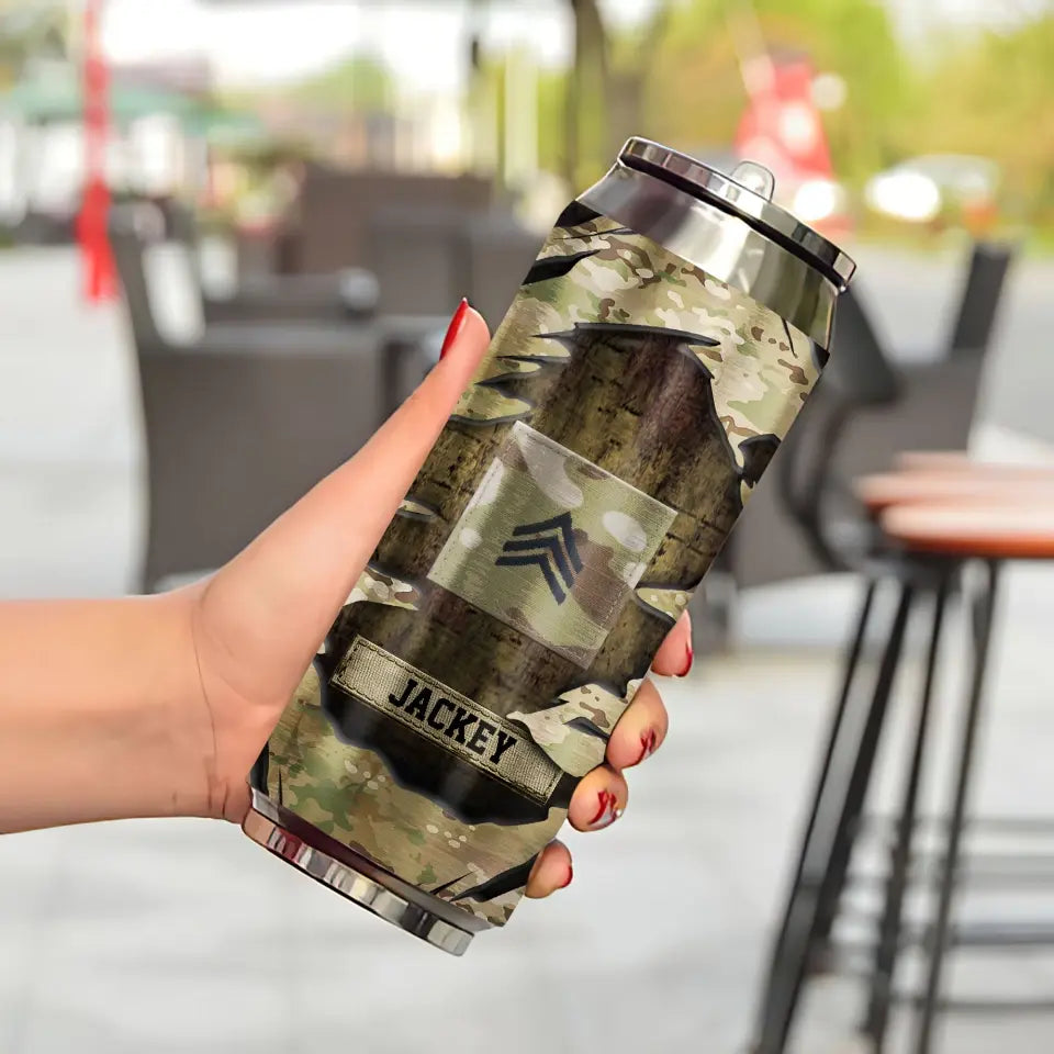 Personalized United State Veteran Rank Camo Custom Name Stainless Steel 3D Print Cup Printed VA241942