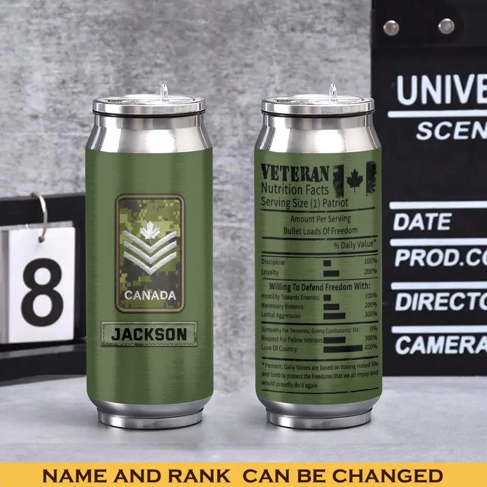 Personalized Canadian Veteran Rank Camo Veteran Nutrition Facts Stainless Steel 3D Print Cup Printed KVH241943