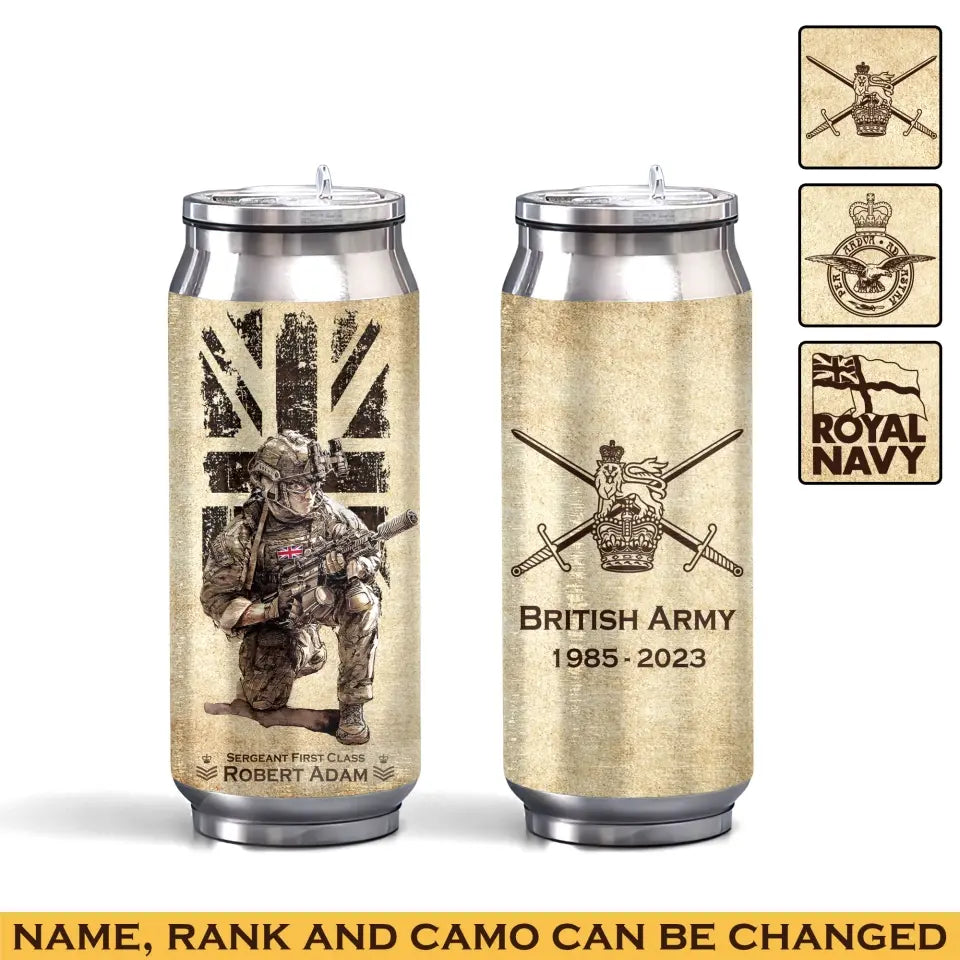 Personalized British Veteran Logo Custom Rank Camo & Name Stainless Steel 3D Print Cup Printed AHVA241945