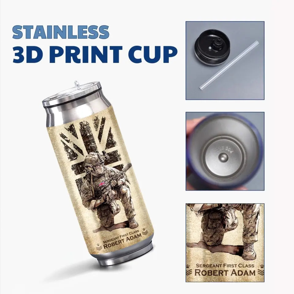 Personalized British Veteran Logo Custom Rank Camo & Name Stainless Steel 3D Print Cup Printed AHVA241945