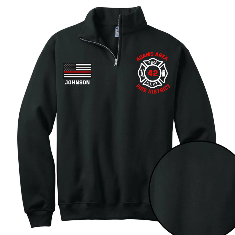 Personalized USA Firefighter Flag Custom Name & Department Quarter Zip Sweatshirt 2D Printed