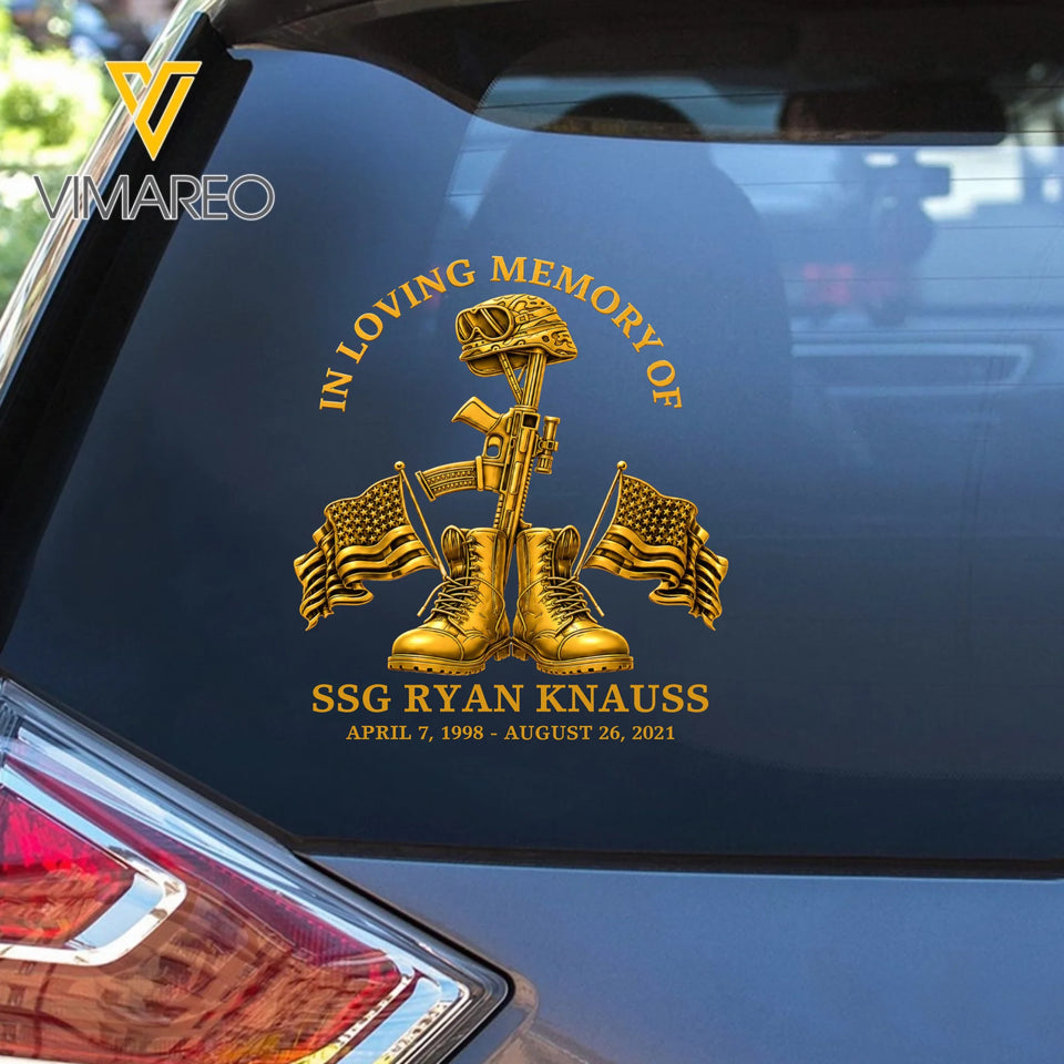 Personalized US Army In Loving Memory Of Custom Rank & Time Car Decal Printed