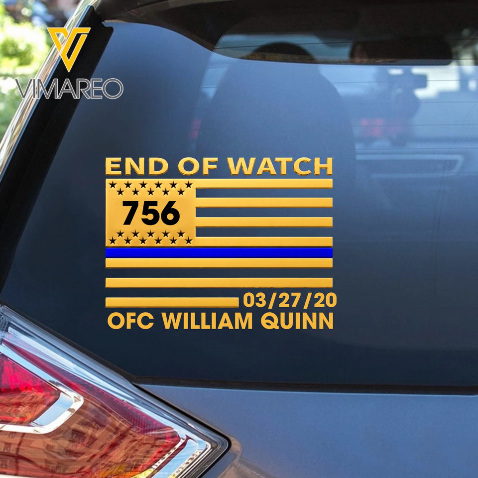 Personalized US Police End Of Watch Custom Name Department & ID Car Decal Printed