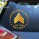 Personalized US Military Retired Custom Rank &  Time Car Decal Printed