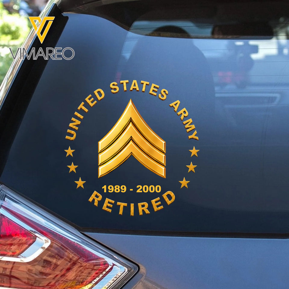 Personalized US Military Retired Custom Rank &  Time Car Decal Printed