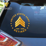Personalized US Military Retired Custom Rank &  Time Car Decal Printed