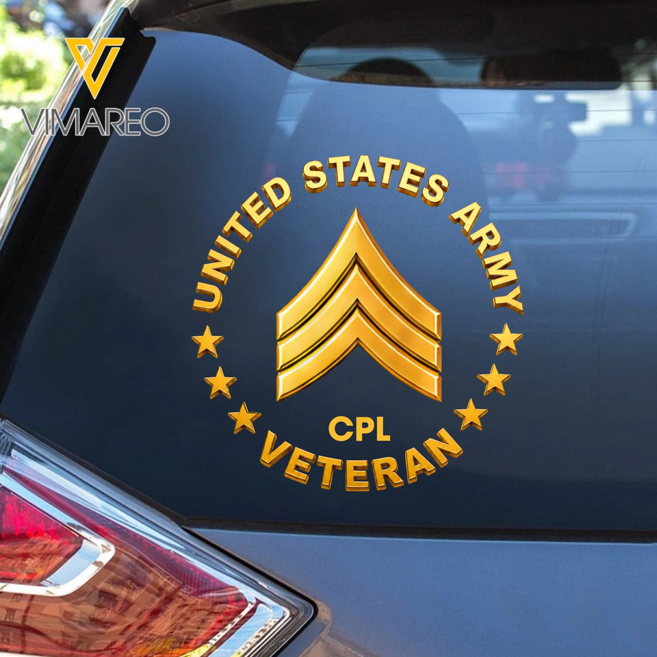 Personalized US Military Veteran Custom Logo & Name Rank Car Decal Printed
